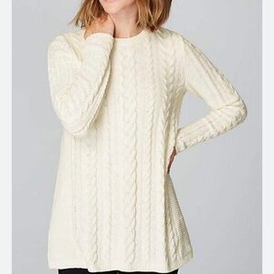 J.JILL cream fisherman knit swing sweater cotton blend size small